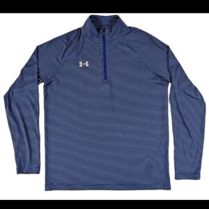 Under Armour Men Heatgear Loose 1/4 Zip Long Sleeve Shirt Blue Striped Size M